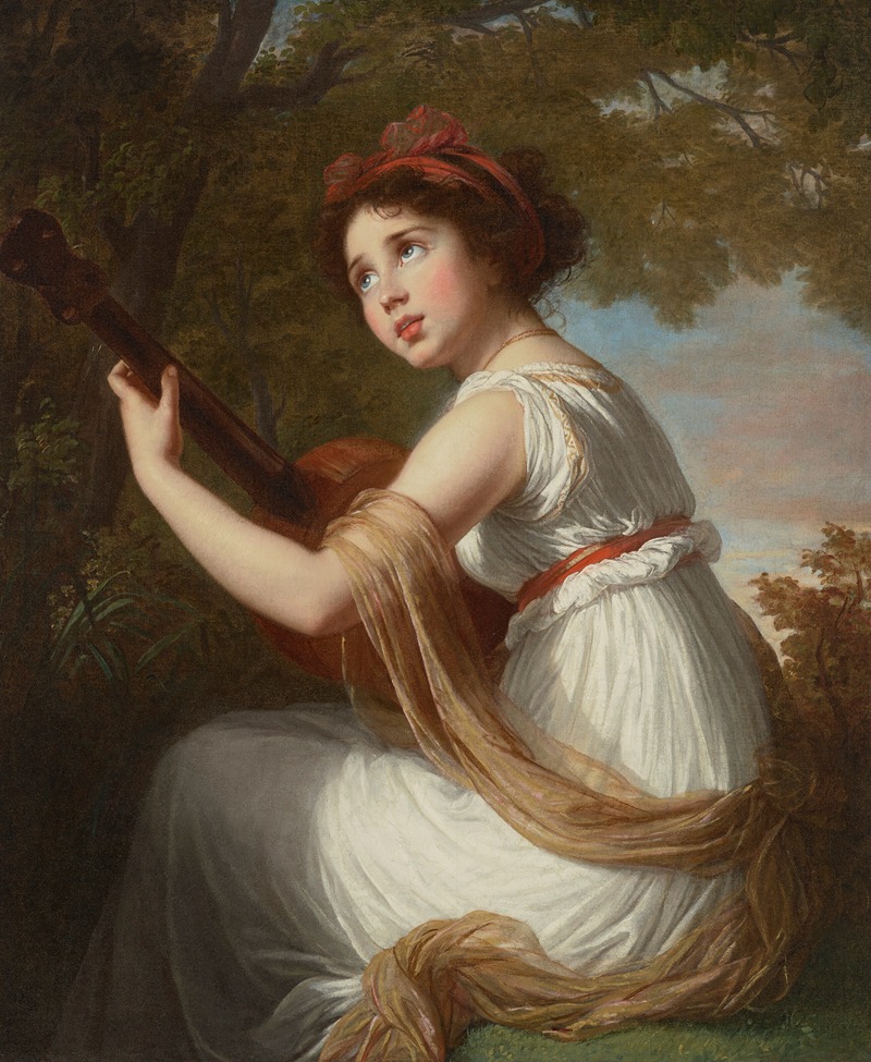 Elisabeth Louise Vigée Le Brun - Portrait of the artist’s daughter, Jeanne-Julie-Louise Le Brun (1780-1819), playing a guitar