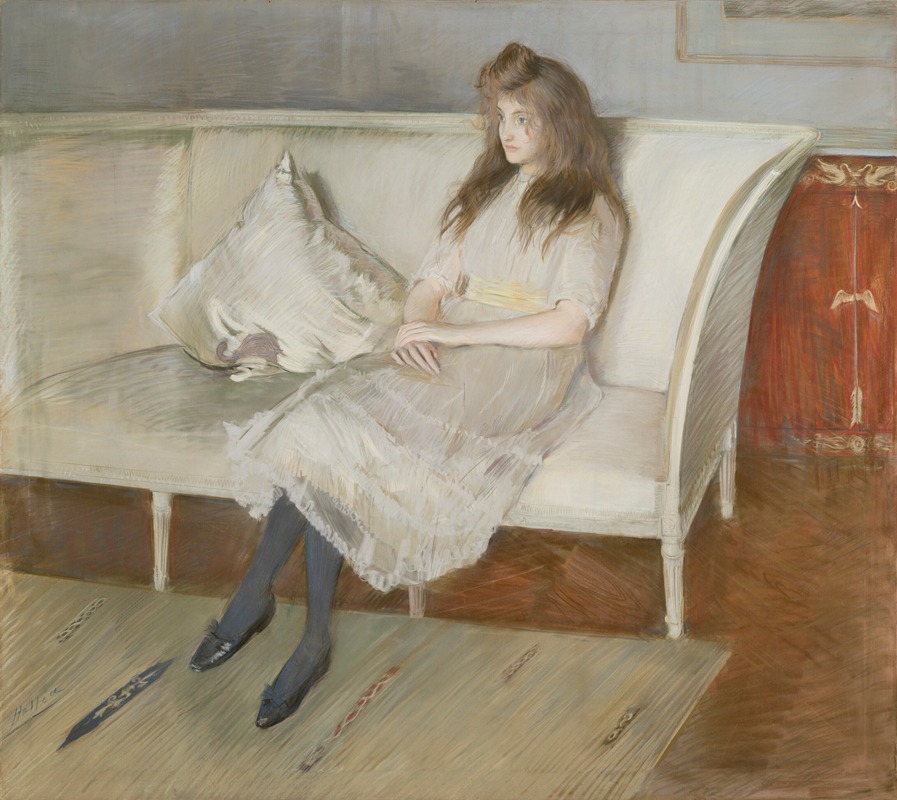 Paul César Helleu - Jeune fille assise sur un canapé dit ‘Symphonie en blanc, Mademoiselle Paulmier’