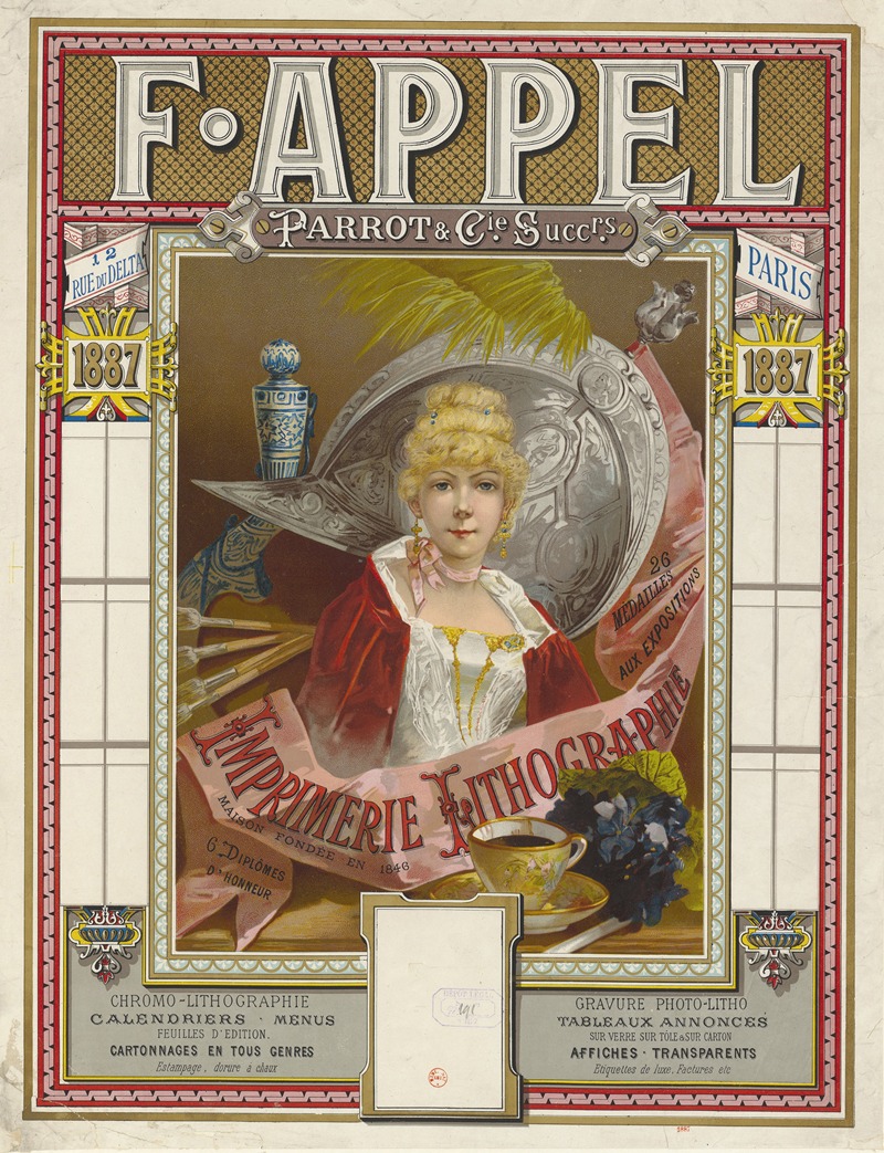 Lith. F. Appel - F. Appel. Parrot & Cie Successeurs, 12 rue du Delta 1887, imprimerie lithographie