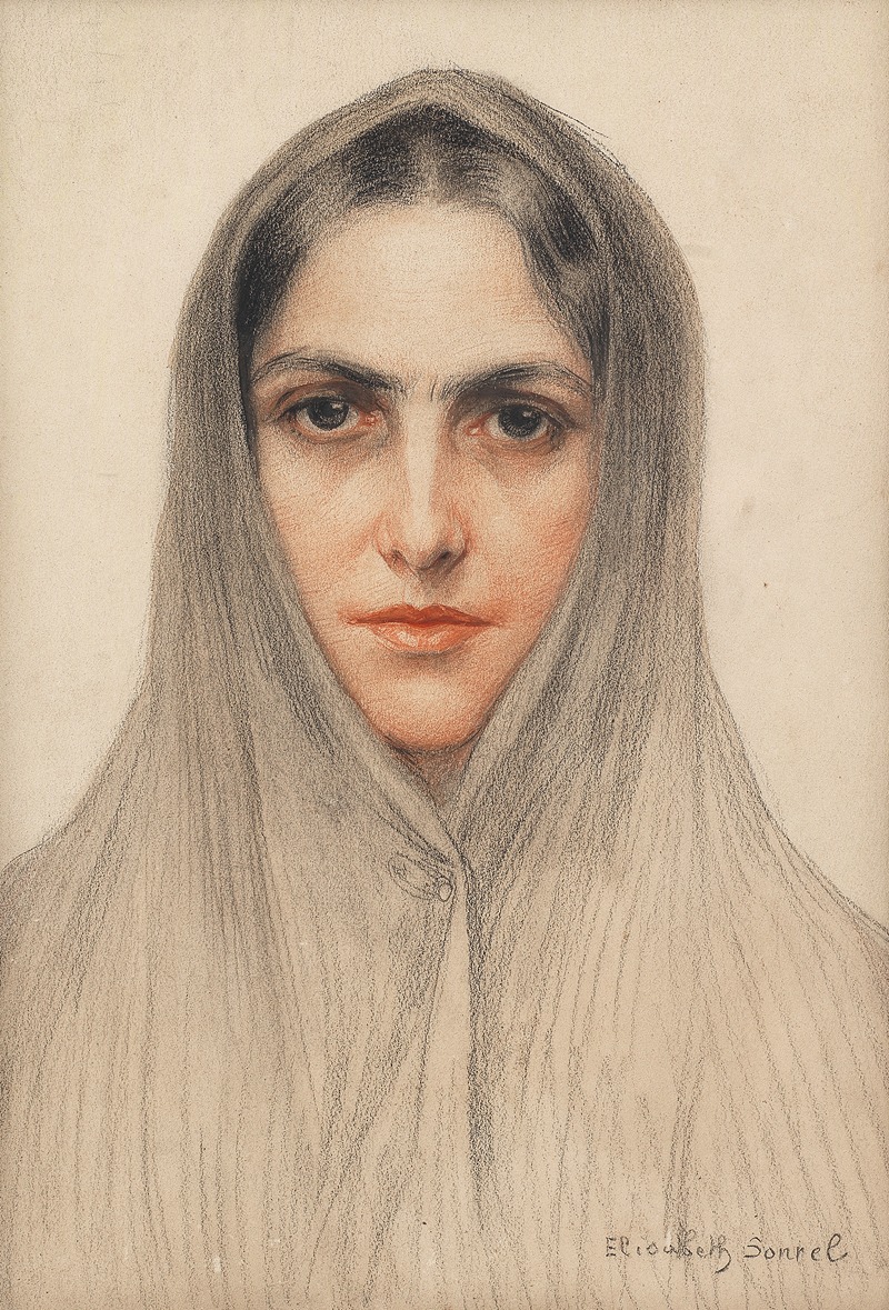 Elisabeth Sonrel - A portrait of a hooded lady