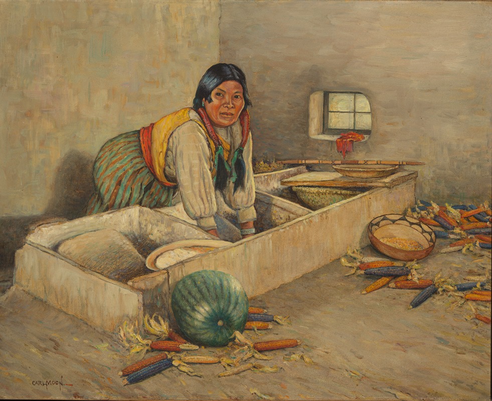 Carl Moon - Hopi Woman Grinding Corn