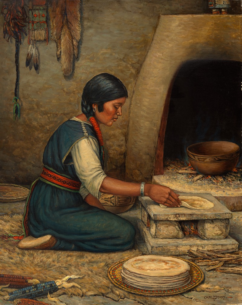 Carl Moon - Hopi Woman Making Piki