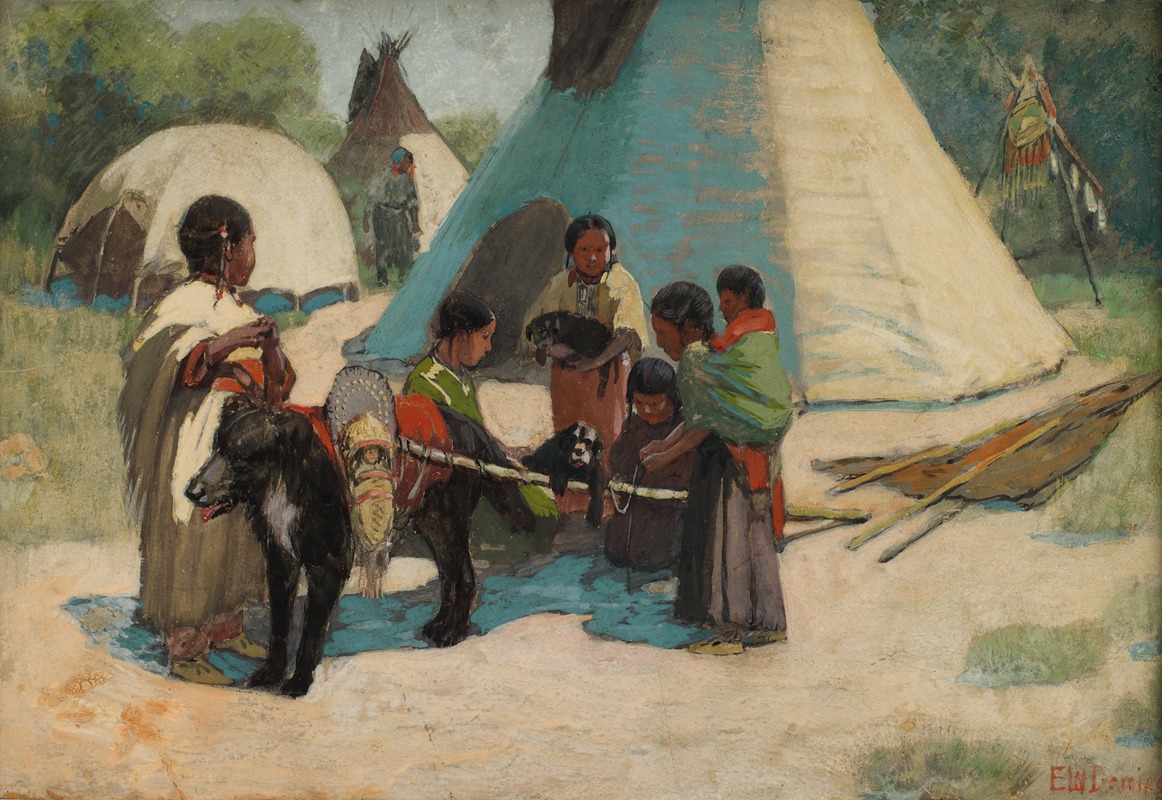 Edwin Willard Deming - Dog Travois;Blackfoot Camp