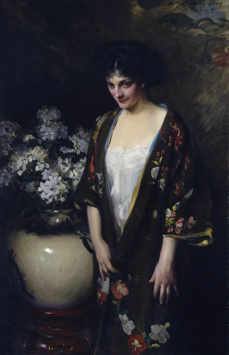 Irving Ramsay Wiles - Brown Kimono (Portrait of Kathryn Beta la Forque)