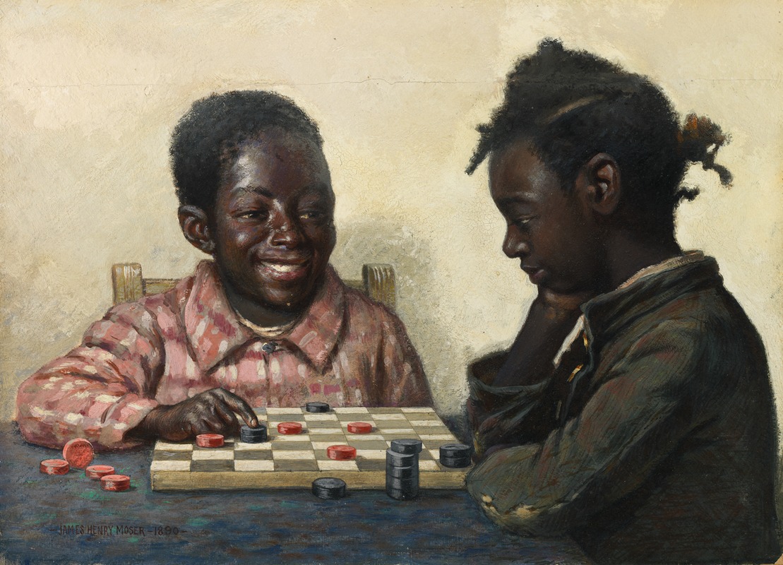 James Henry Moser - Two Children Playing Checkers