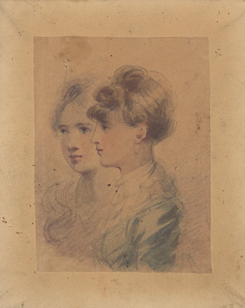 John Rubens Smith - Bust portrait of two young ladies facing left