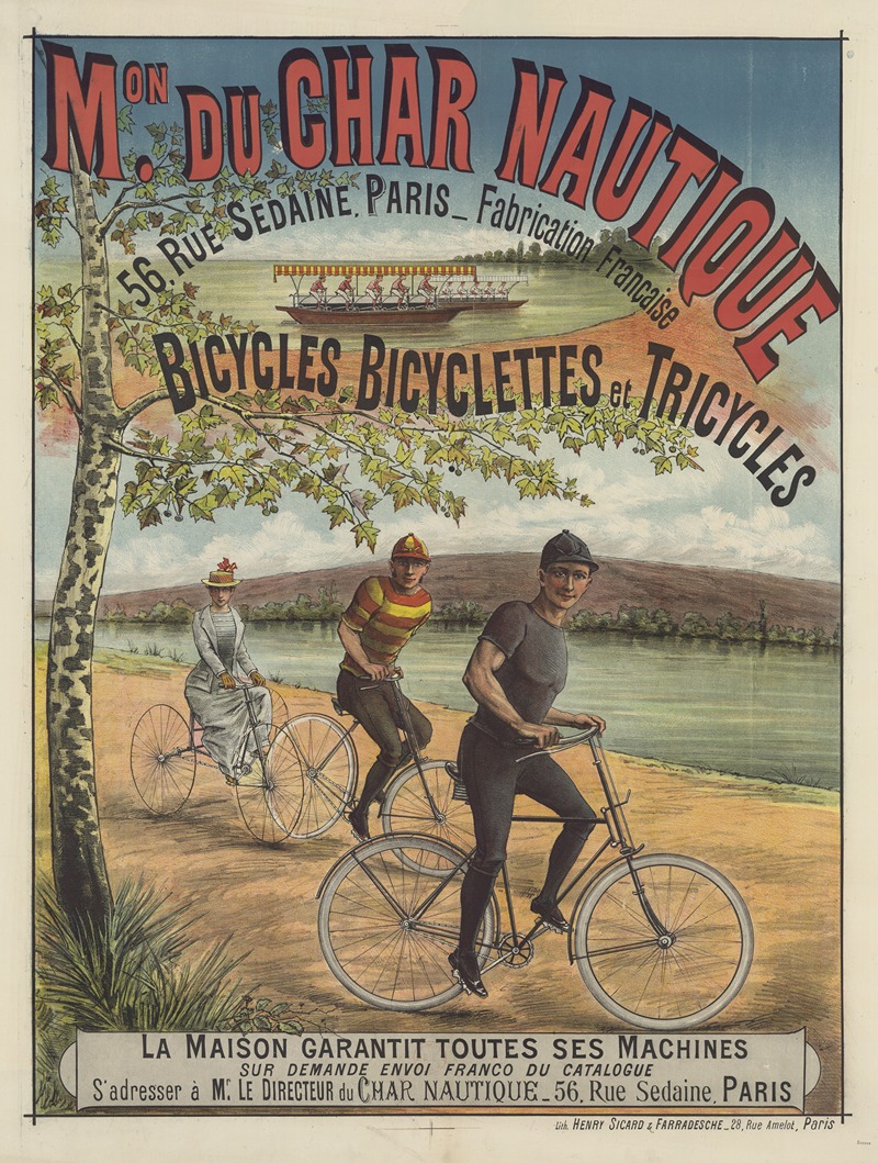 lith. Henry Sicard & Farradesche - Maison du Char Nautique, 56 rue Sedaine, Paris. Fabricatyion française