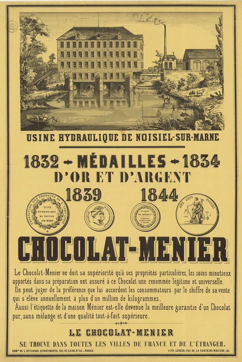 Lith. Lender - Usine hydraulique de Noisiel sur Marne Chocolat-Menier