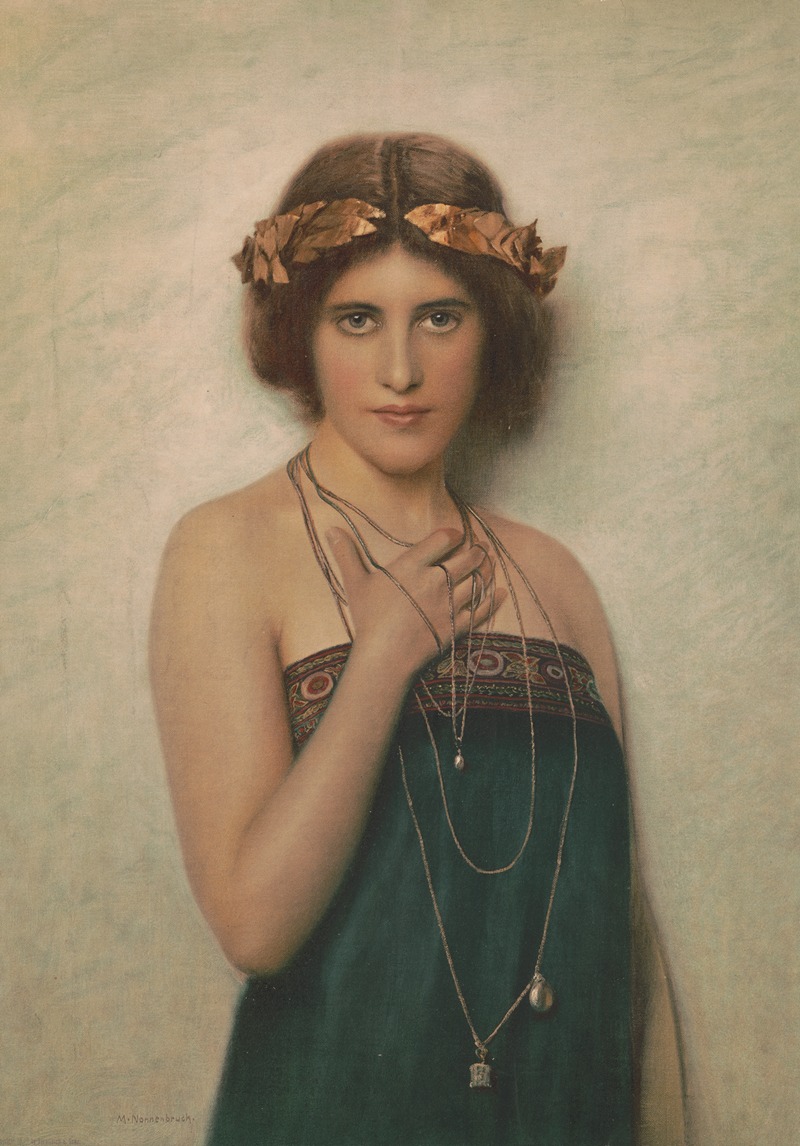 Max Nonnenbruch - Woman with green dress and silver necklaces with pendants