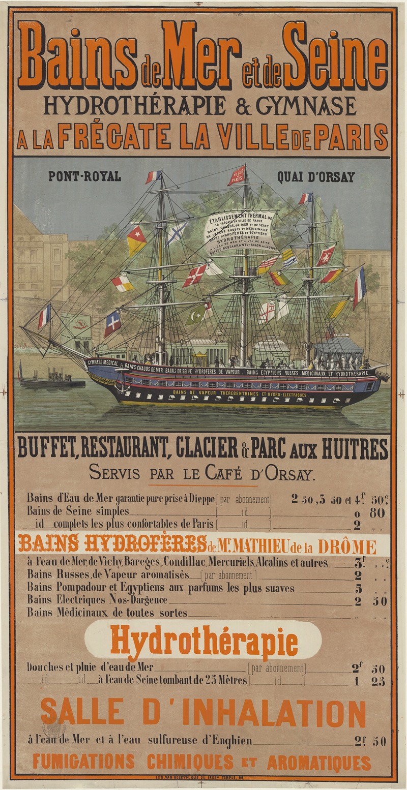 Lith. Van Geleyn - Bains de mer et de Seine, hydrothérapie & gymnase à la frégate La Ville de Paris