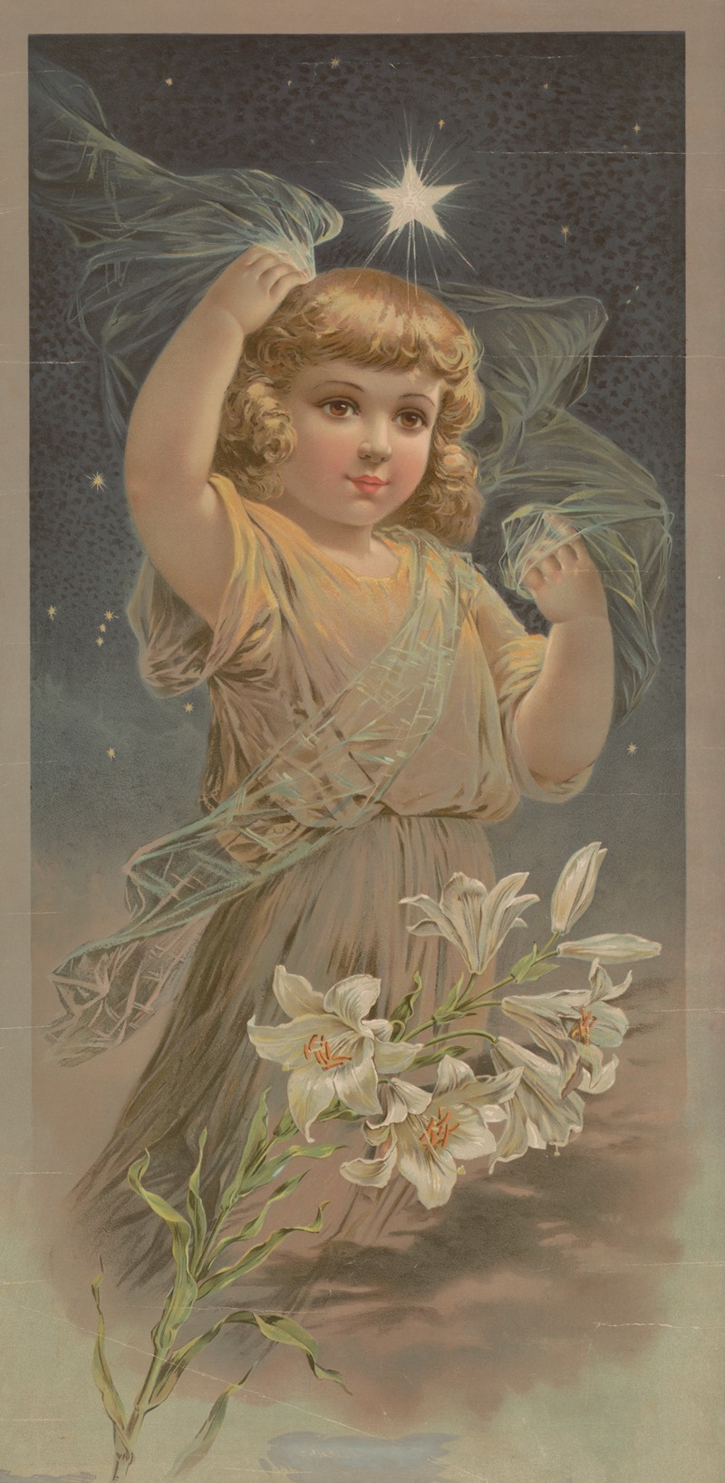 Anonymous - Little girl with lilies under a star