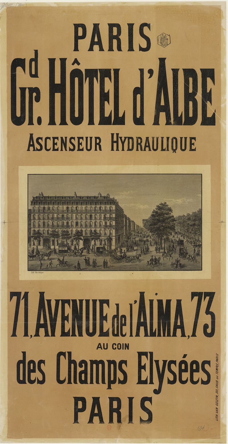 Lith. Van Geleyn - Paris. Grand Hôtel d’Albe, ascenseur hydraulique