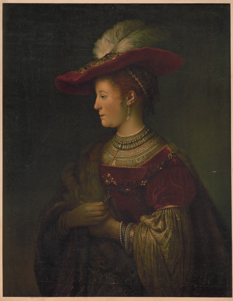 Anonymous - Woman in red velvet, fur, jewels and feathered hat