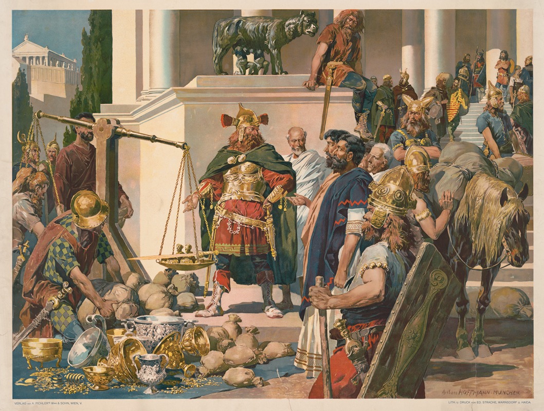 Anton Hoffmann - Nordic military men negotiating with Romans over gold, silver bowls and coins