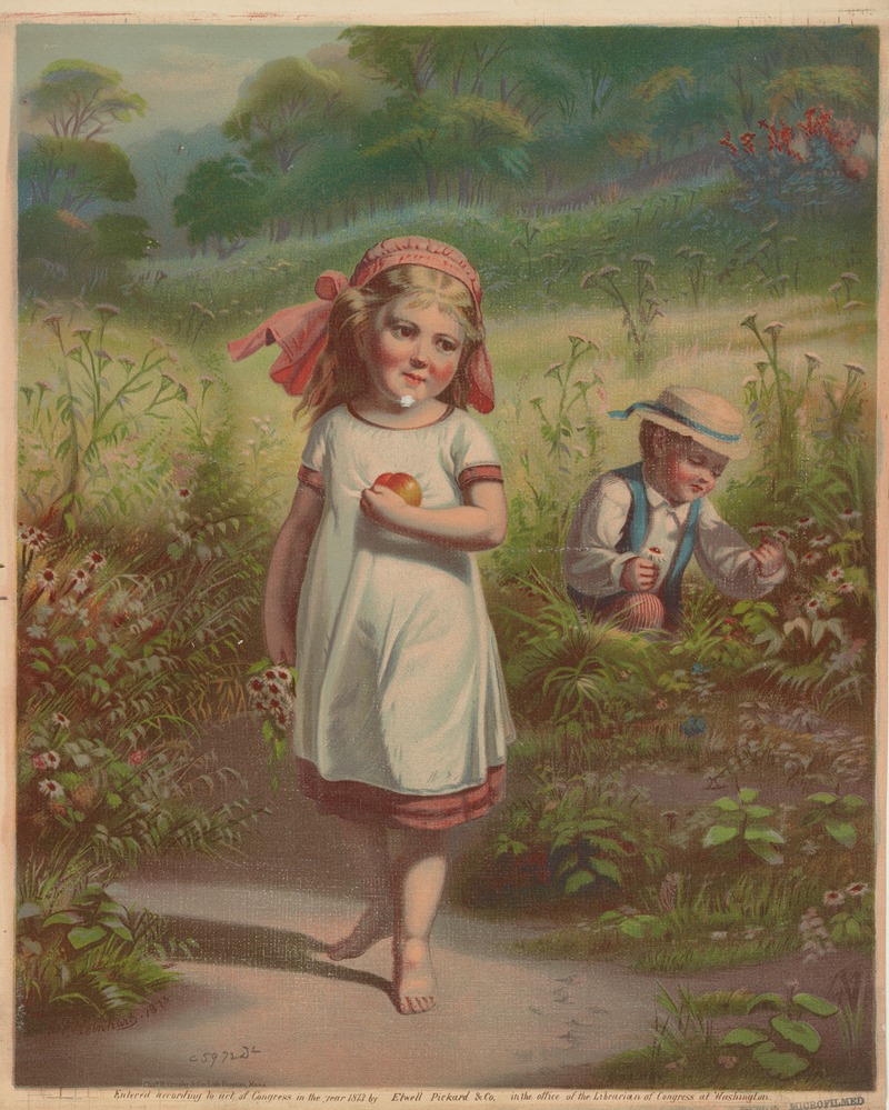 Crosby - Little girl and a little boy picking fruits and flowers
