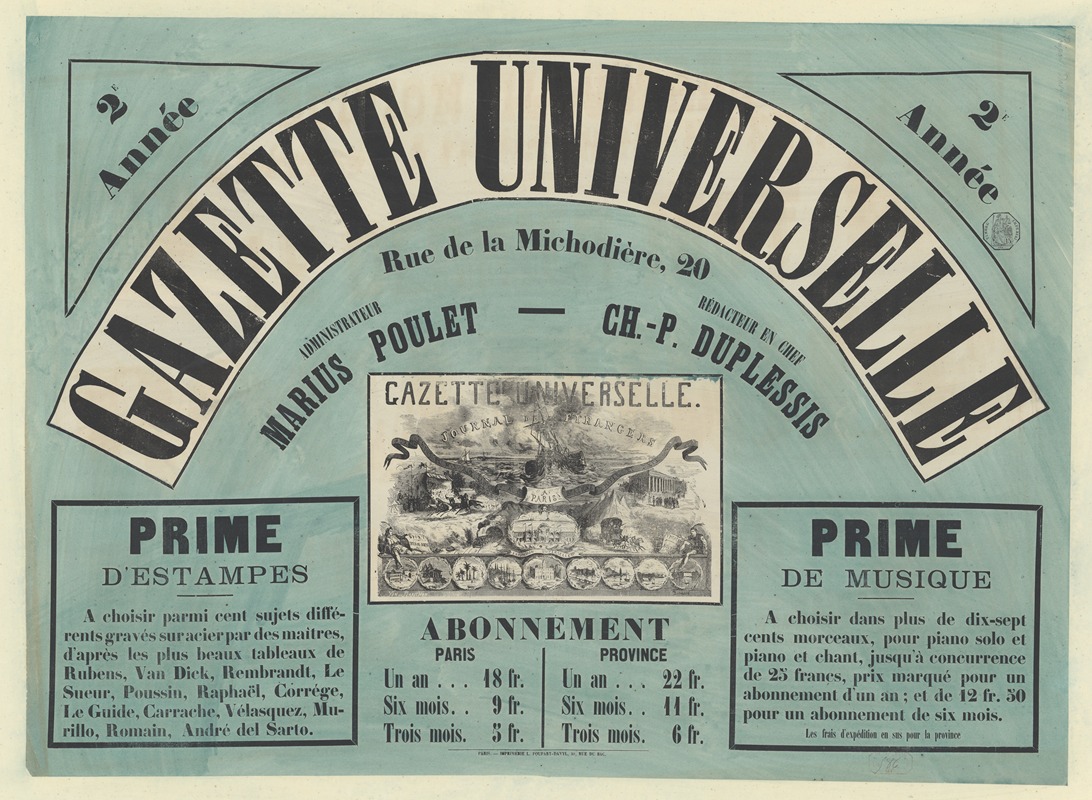 Louis-Emile Benassit - Gazette universelle, rue de la Michodière, 20