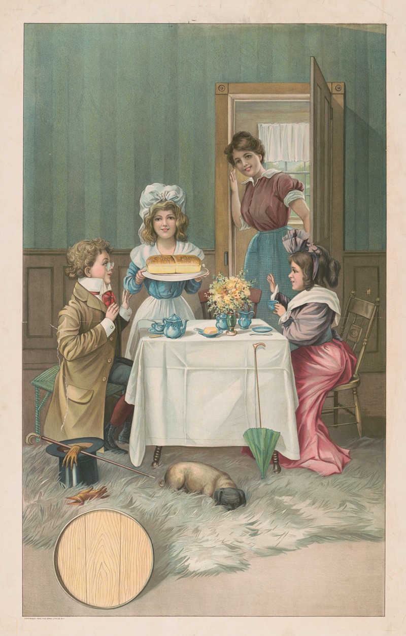 Gray Litho. Co - Interior scene with children having tea and being served bread