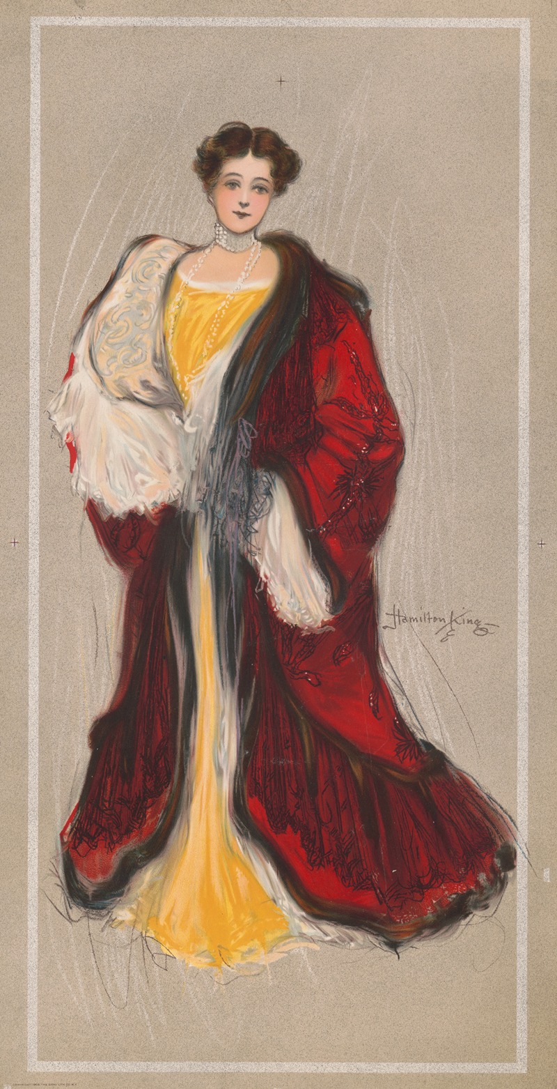 Hamilton King - Woman with yellow dress and red coat