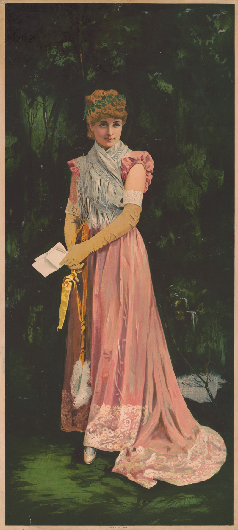 Julius Bien & Company - Woman in pink dress holding folded paper