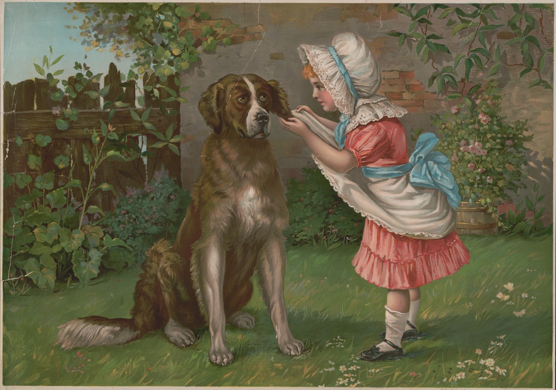 Knapp & Co. - Girl in pink dress and white bonnet with dog