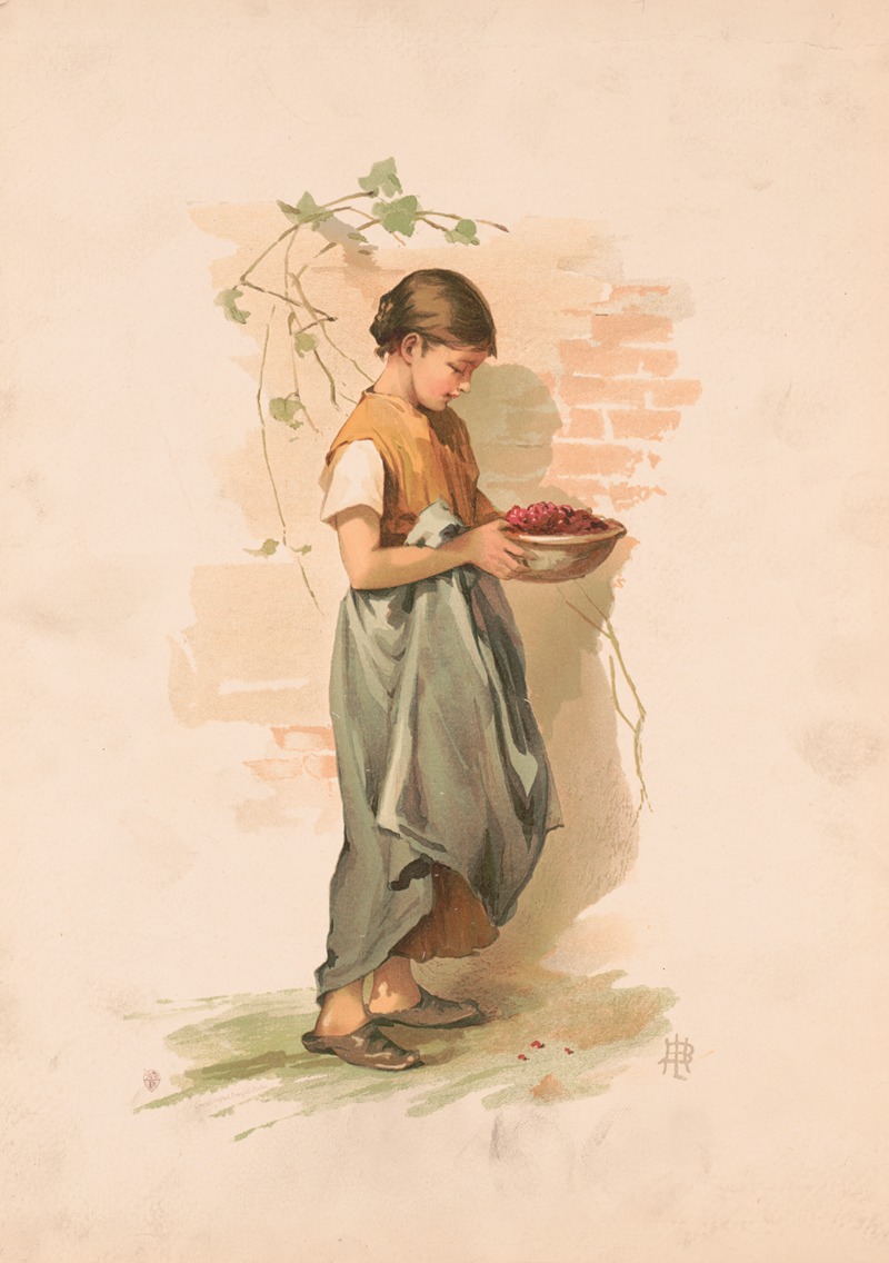 Louis Prang - Study. Girl carrying dish of berries