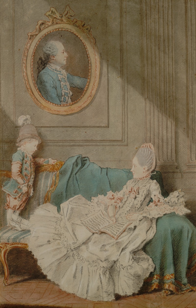 Louis Carmontelle - Madame Millin du Perreux and Her Son, with a Painted Portrait of Monsieur Jérôme-Robert Millin du Perreux