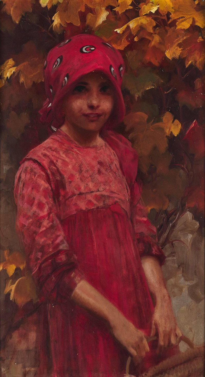 Alois Hans Schram - A Girl with Autumn Leaves