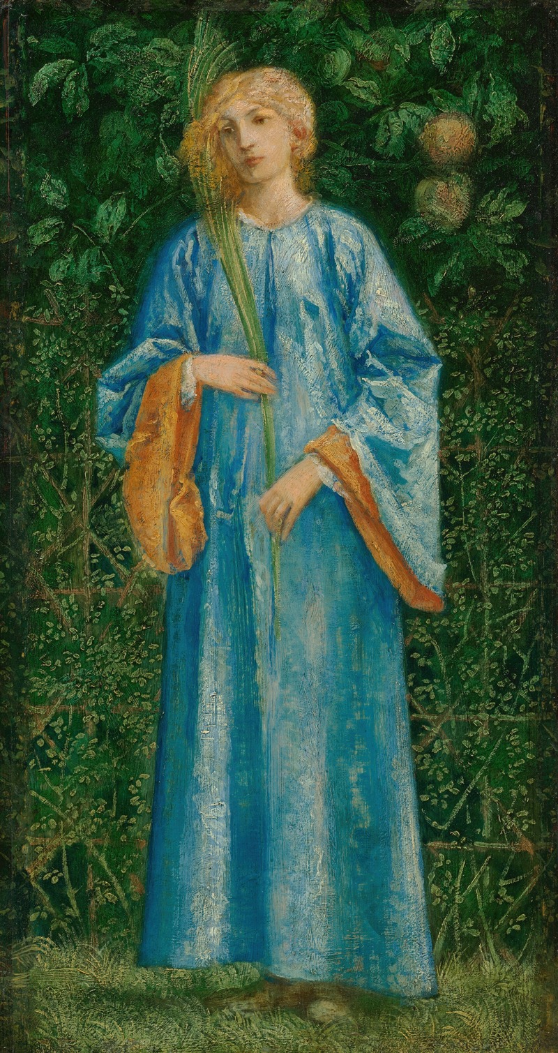 Charles Fairfax Murray - A female figure dressed in blue holding a palm