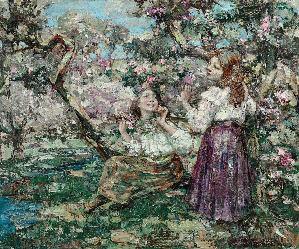 Edward Atkinson Hornel - Girls among the blossom