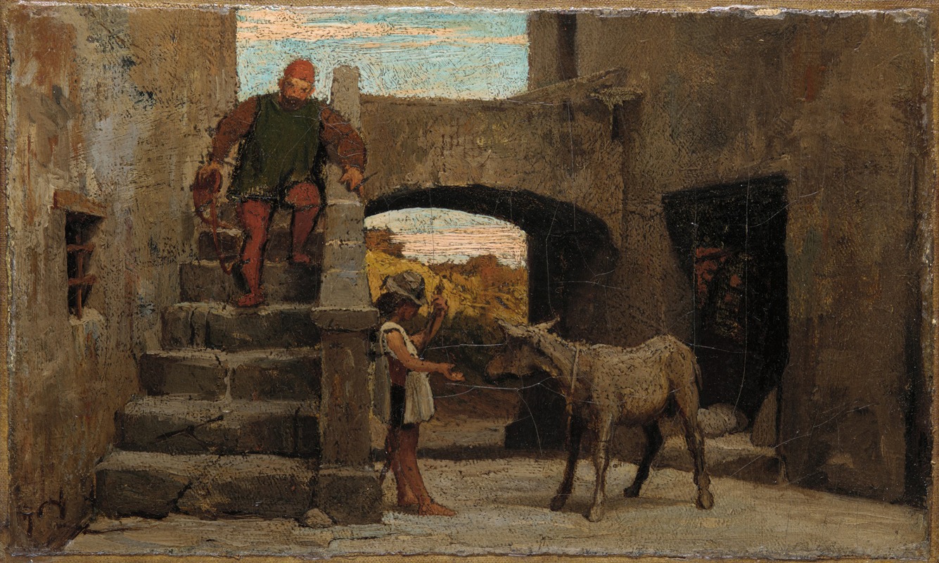 Elihu Vedder - The Fable of the Miller, His Son, and the Donkey No. 1