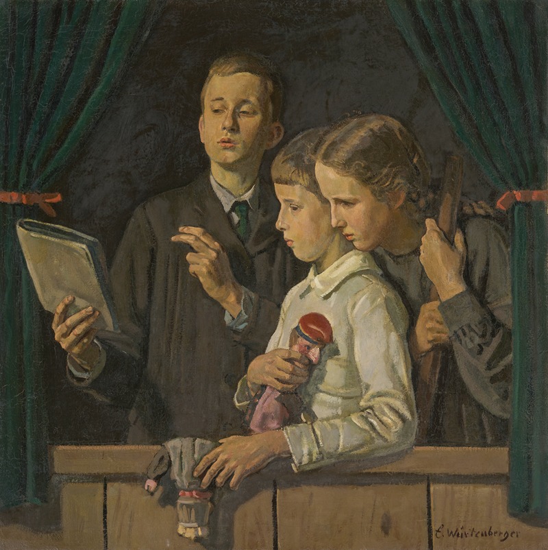 Ernst Würtenberger - Thomas, Franzsepp and Monika at the Kasperle Theater (Punch and Judy Show)