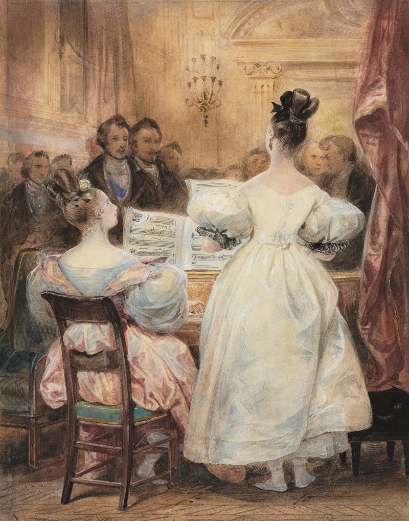 Eugène François Marie Joseph Devéria - A Concert; Laura Devéria Singing