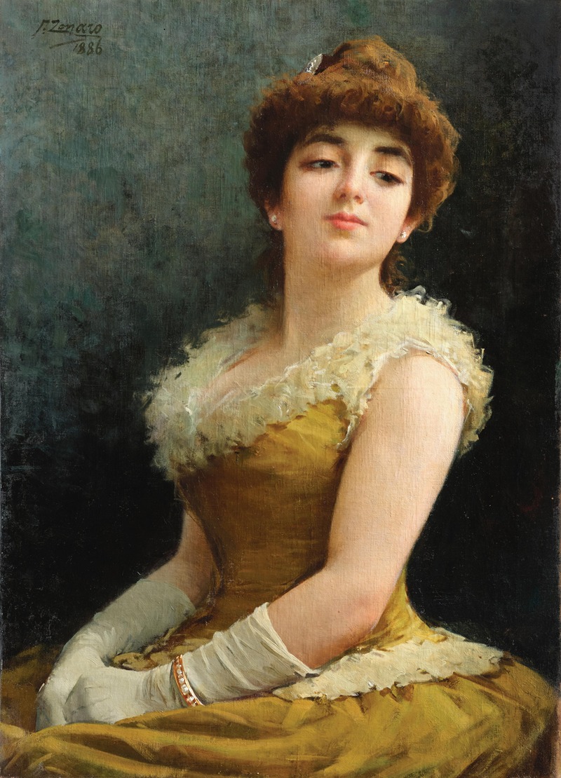 Fausto Zonaro - An Elegant Lady in a Yellow Dress