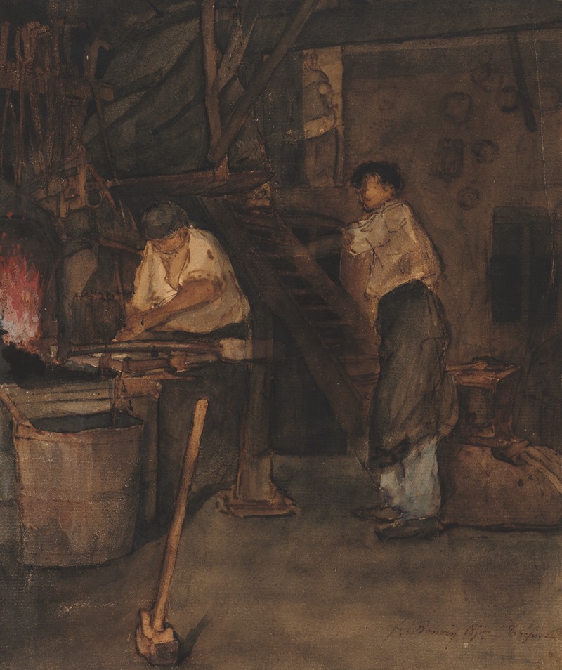 François Bonvin - Study for The Blacksmith’s Shop; Remembrance of Le Tréfort