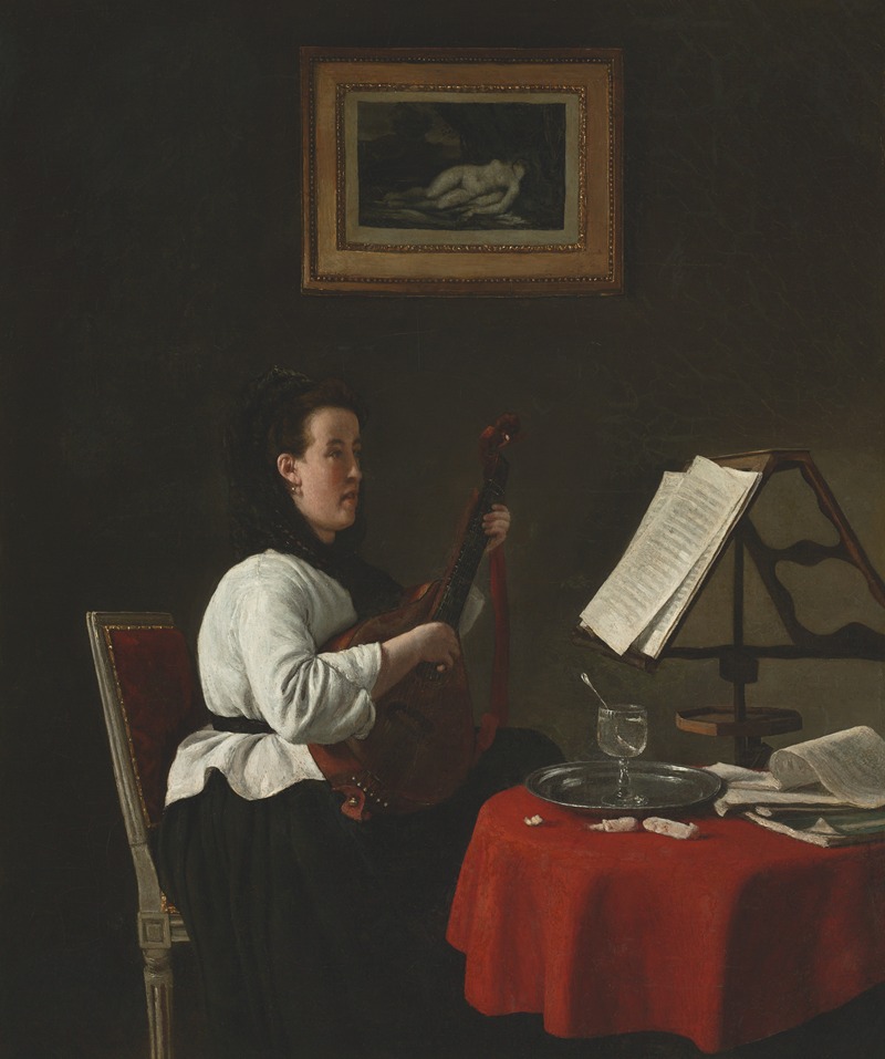 François Bonvin - Young Woman with a Mandolin, Portrait of Louison Köhler