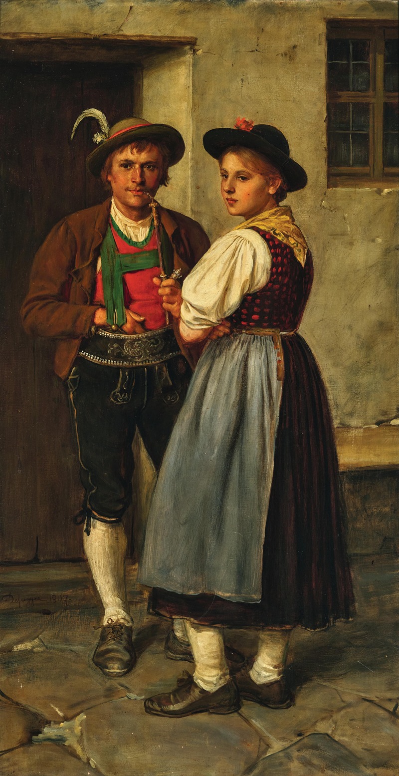 Franz von Defregger - A Young Couple at the Entrance