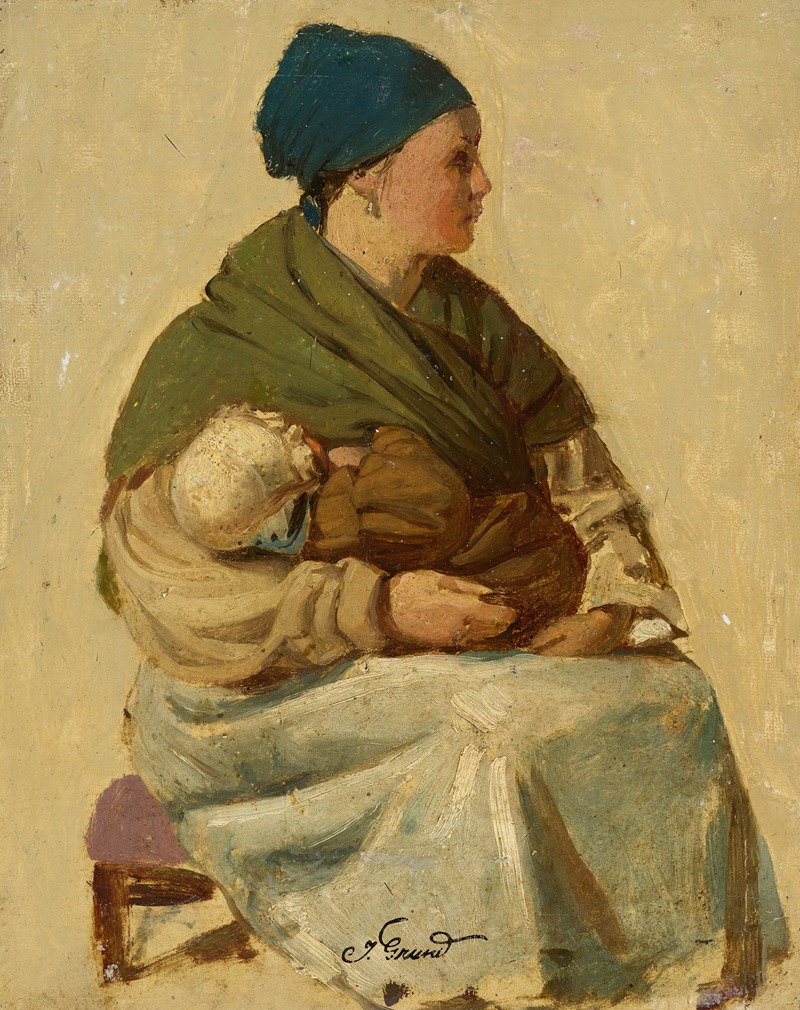 Johann Grund - Sitzende Frau mit Kind (Studie)