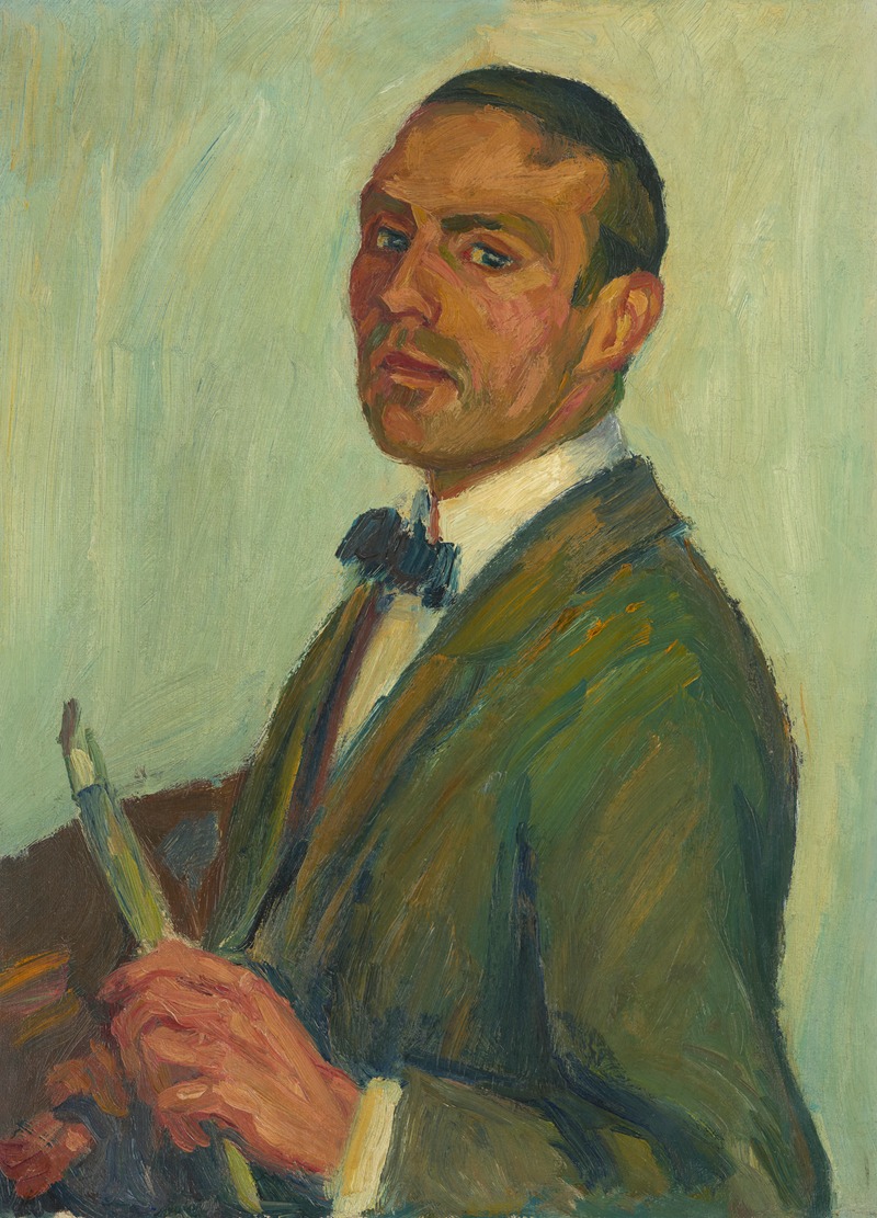 Karl Krebs - Self-portrait with paintbrush and palette