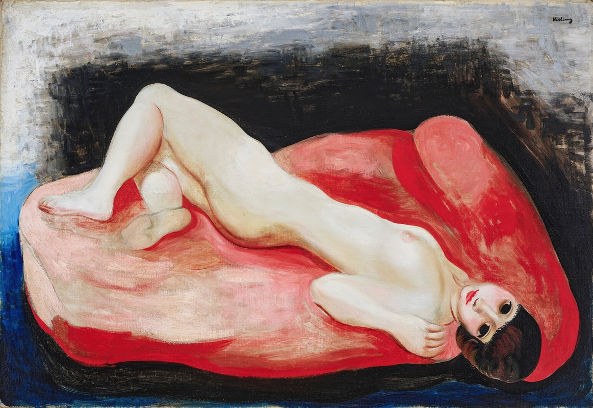 Moïse Kisling - Nu étendu sur un divan rouge