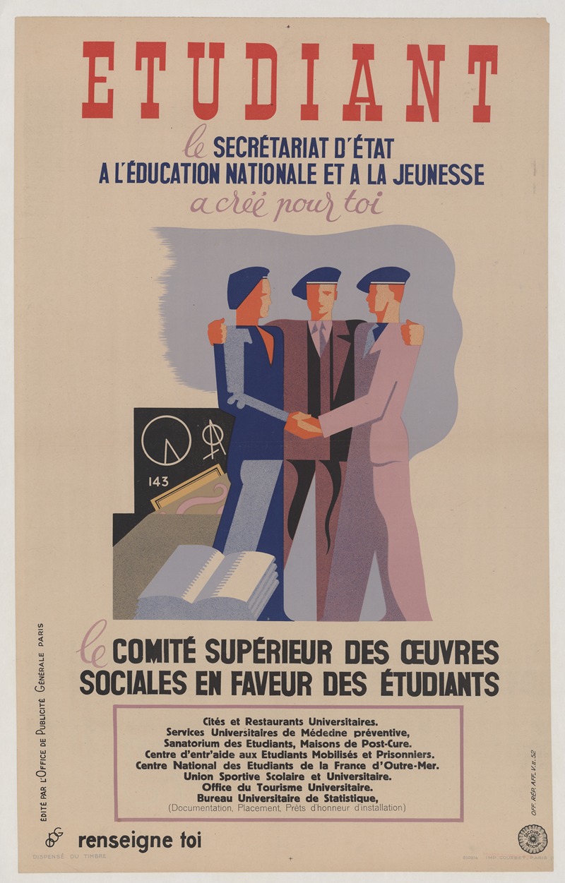 Office de Publicité Générale - Etudiant. Le Secrétaire d’Etat à l’Education nationale et à la jeunesse a créé pour toi