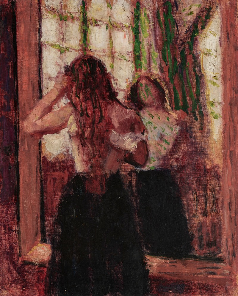 Roderic O'Conor - Girl arranging her hair in front of a mirror