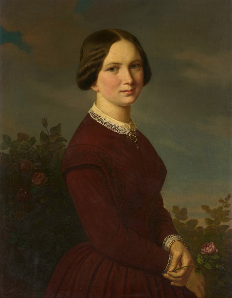 Wilhelm Dürr - Junges Mädchen mit Rose in der Hand