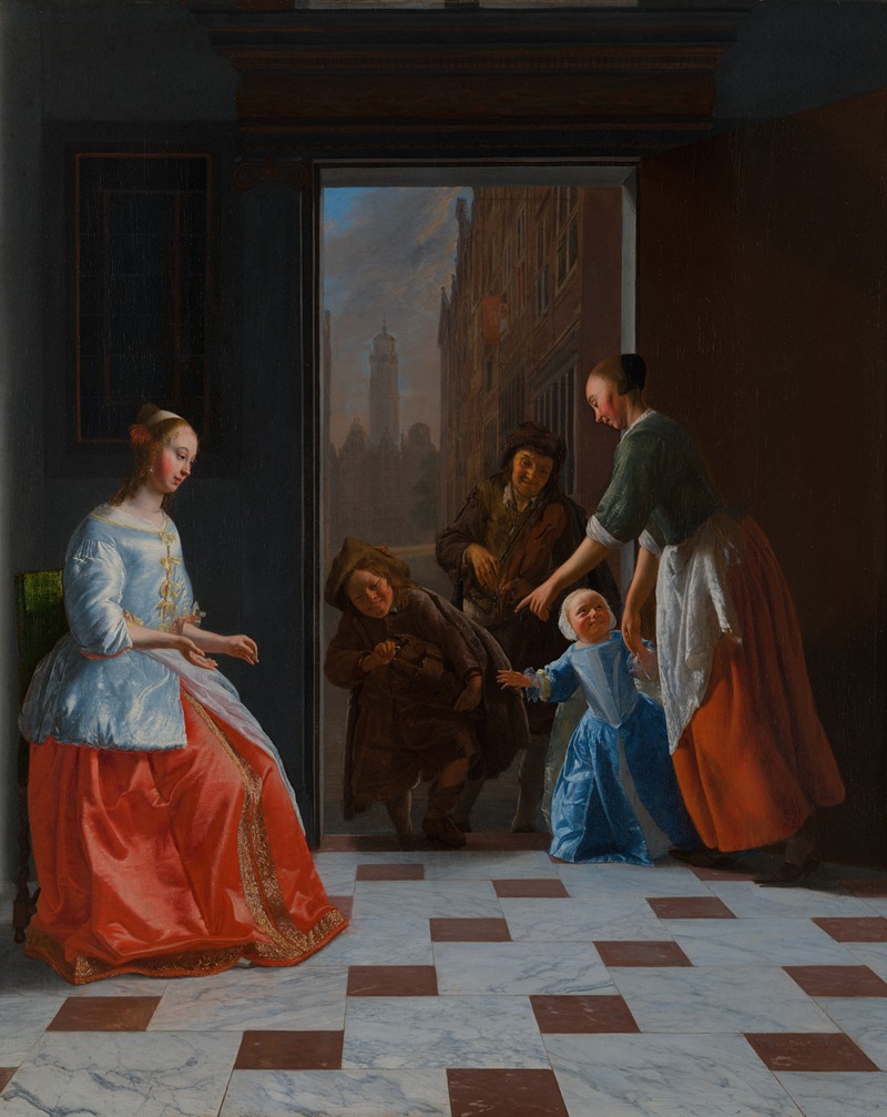 Jacob Ochtervelt - Street Musicians at the Door