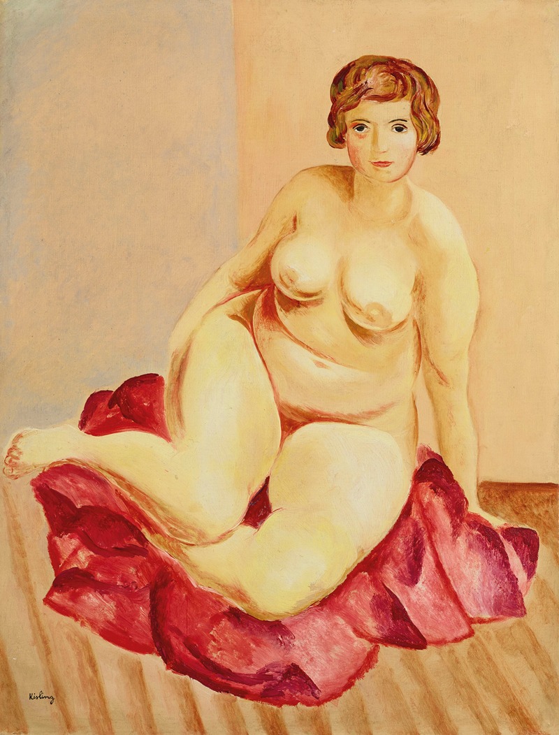 Moïse Kisling - Nu assis à la draperie rouge