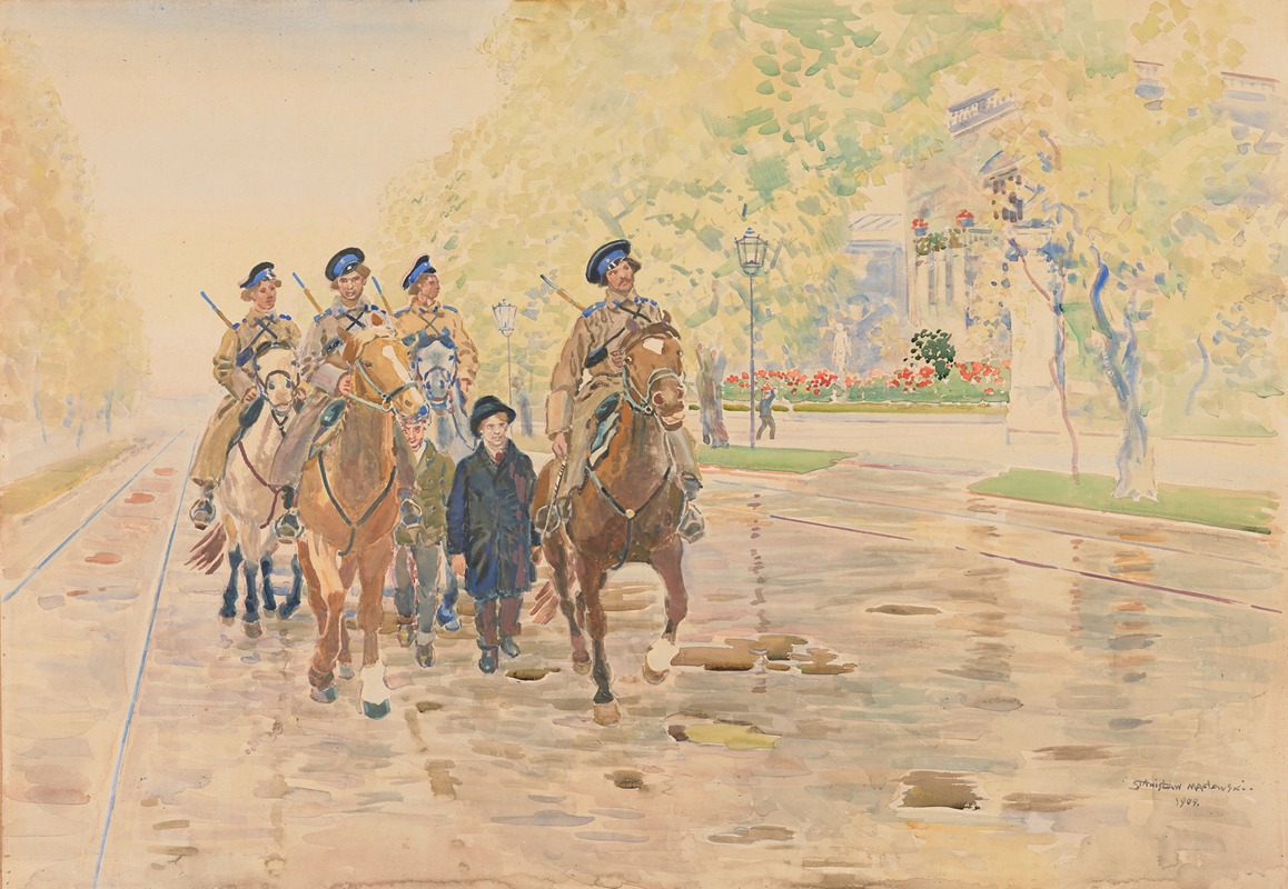 Stanisław Masłowski - Patrol konny w Alejach Ujazdowskich w 1905