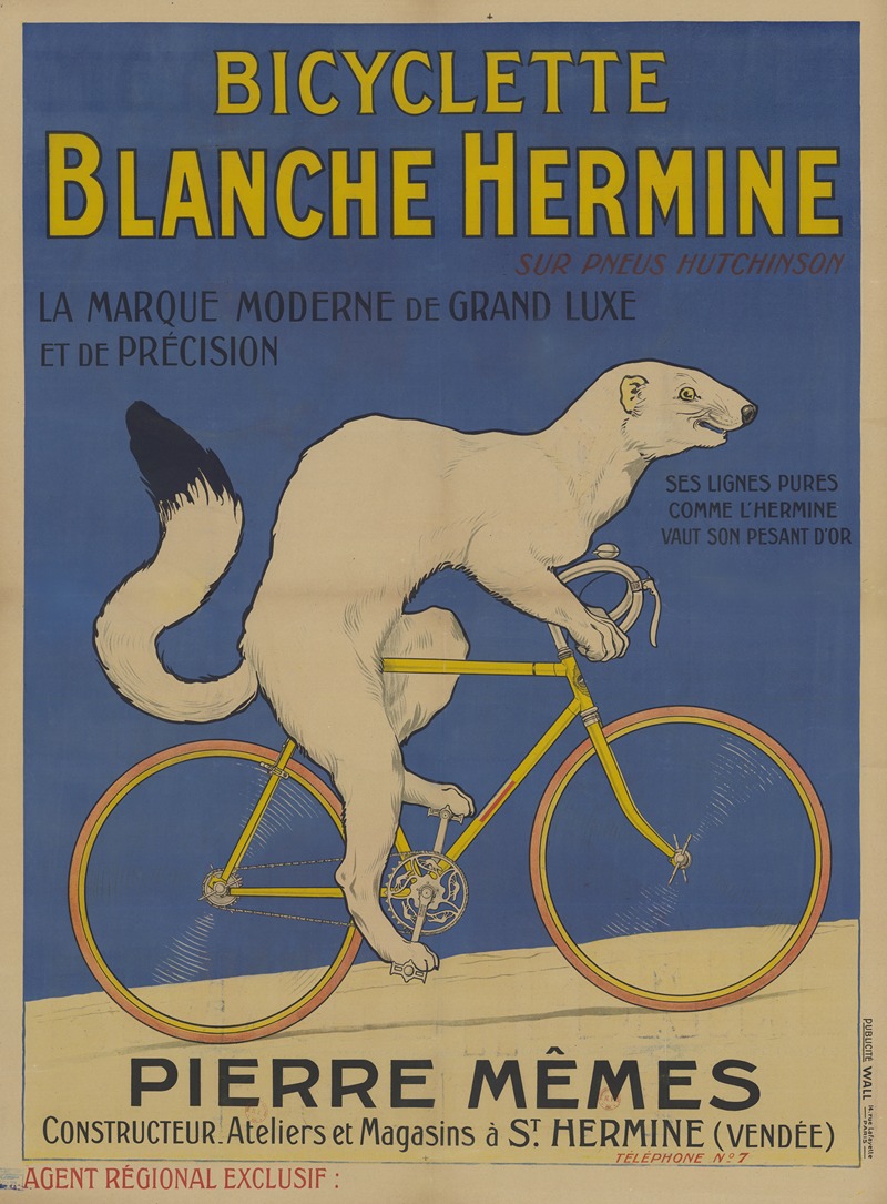 Publicité Wall - Bicyclette Blanche Hermine, sur pneu Hutchinson