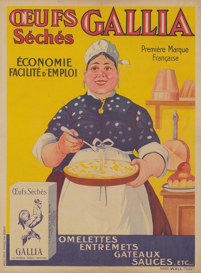 Publicité Wall - Oeufs séchés Gallia. Première marque française