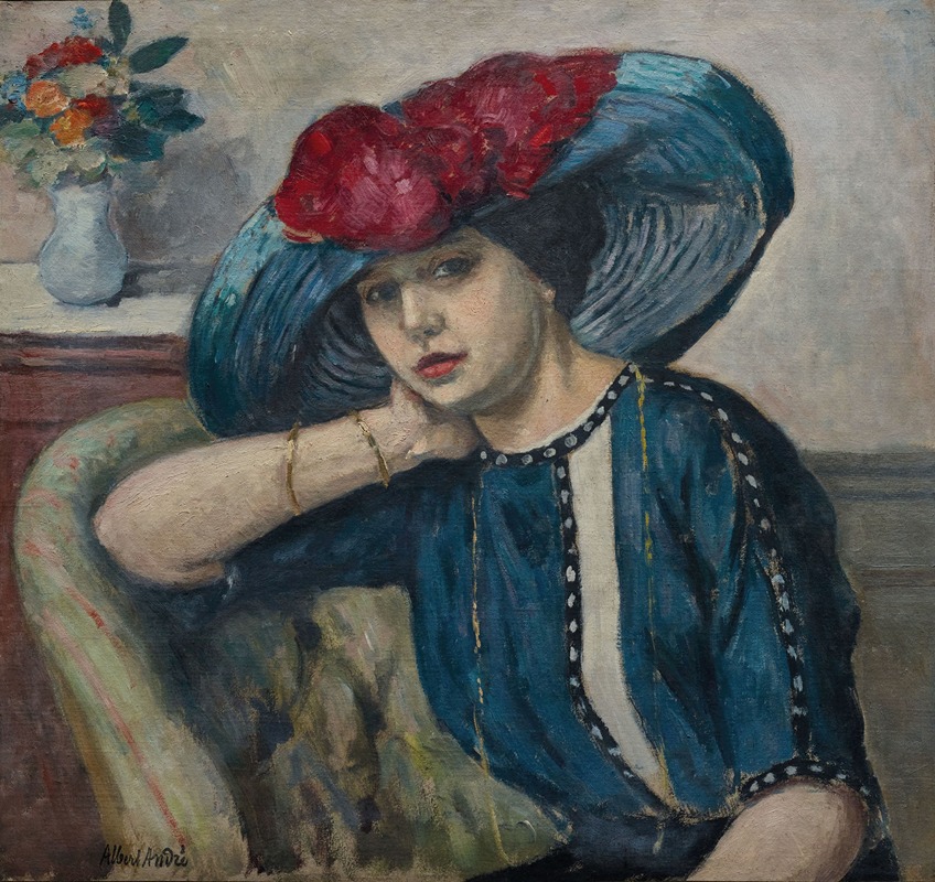 Albert André - Femme au chapeau bleu