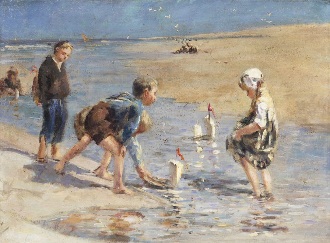 Bernard Blommers - Children playing on the beach