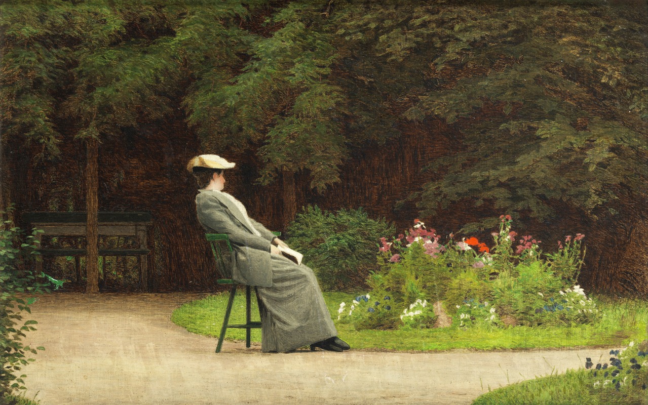 Carl Scherres - Lesende Dame in einem Park